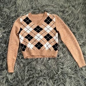 SHEIN Argyle Sweater Long Sleeve Brown Small